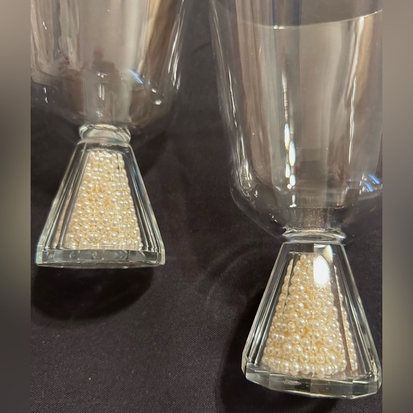 2 Oleg Cassini Glasses, clear glass with pearls. 12oz - Picture 4 of 11